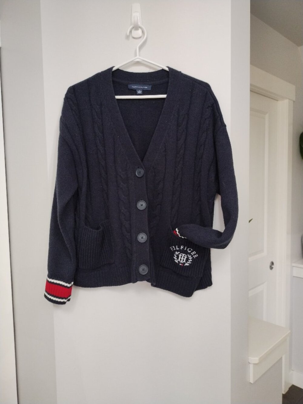Preppy button down Tommy Hilfiger cable knit cardigan